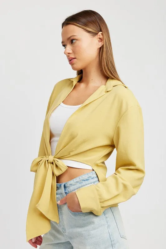 Emory Park TIE FRONT CROPPED BLOUSE