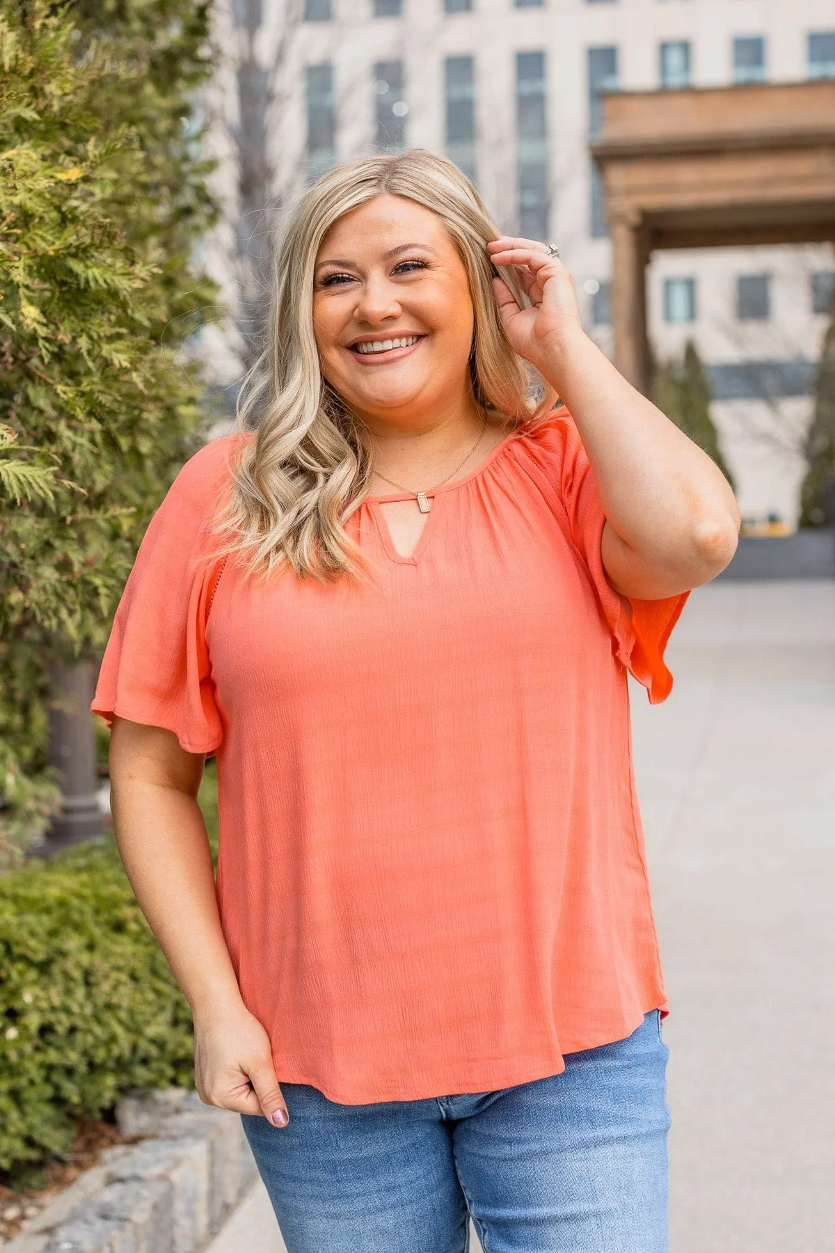 Energy Abounds Flutter Sleeve Top- Coral