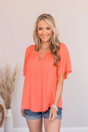 Energy Abounds Flutter Sleeve Top- Coral