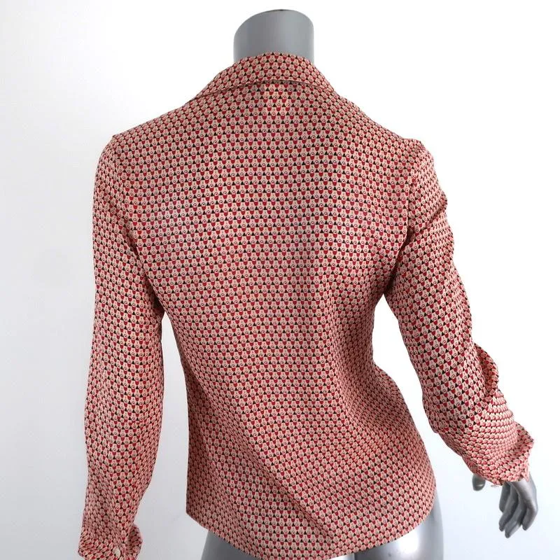 Equipment Blouse Beige/Red Printed Stretch Silk Size Small Tie Neck Shirt