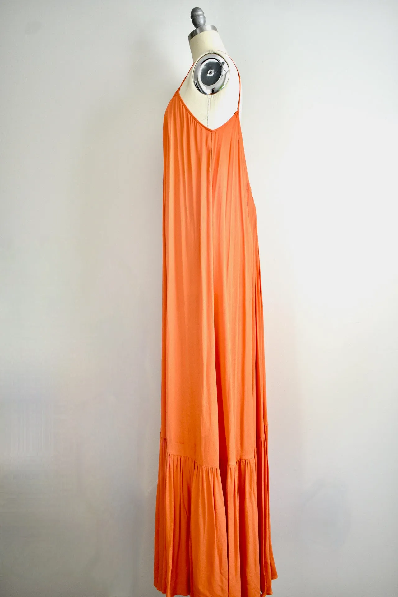 Erika Cavallinii Orange Pleated  Midi Dress