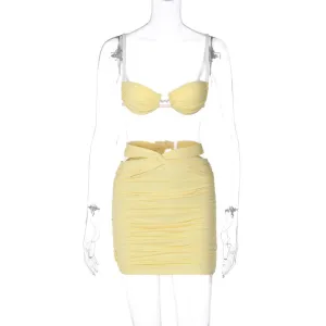 European And American-Style2023Summer Women's Clothing New Sexy Spaghetti Straps Chest Wrap Pleated Skirt Fashion Slim Suit