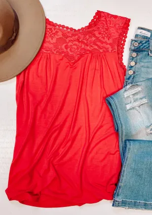 Evee Solid Top with Lace Contrast Neckline