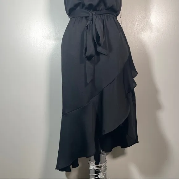 Express Black Asymmetric Ruffled A line High Neck Halter Sleeveless Dress XS