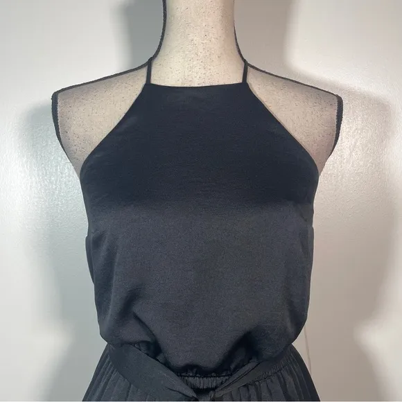 Express Black Asymmetric Ruffled A line High Neck Halter Sleeveless Dress XS