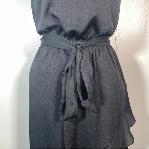 Express Black Asymmetric Ruffled A line High Neck Halter Sleeveless Dress XS