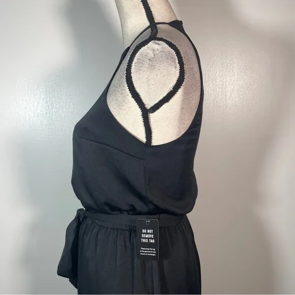 Express Black Asymmetric Ruffled A line High Neck Halter Sleeveless Dress XS