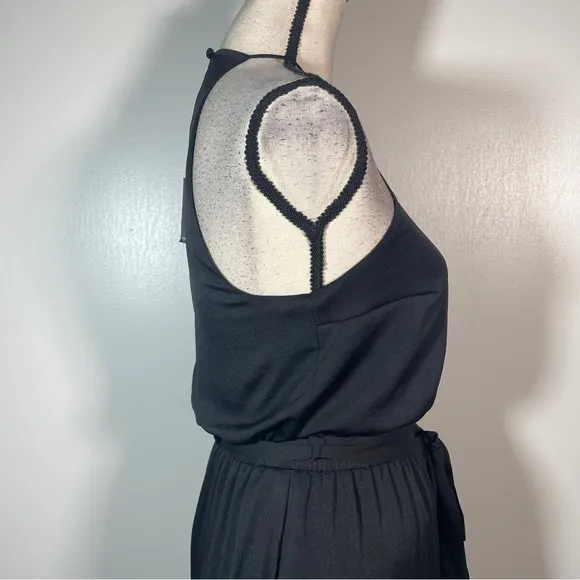 Express Black Asymmetric Ruffled A line High Neck Halter Sleeveless Dress XS