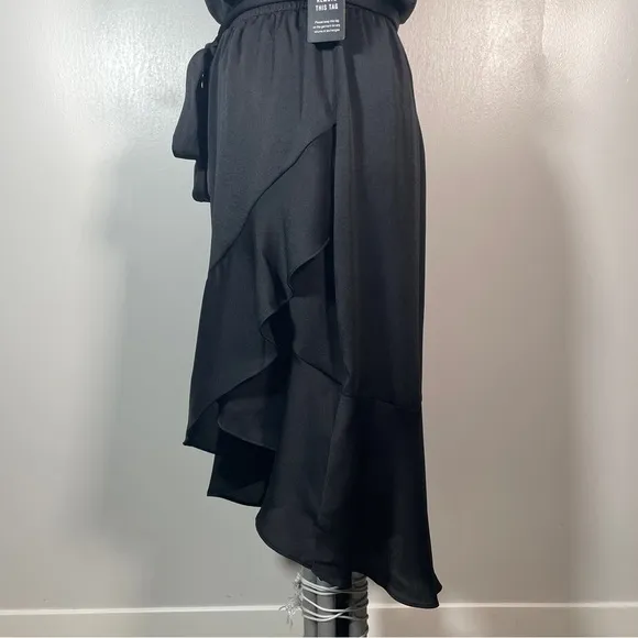 Express Black Asymmetric Ruffled A line High Neck Halter Sleeveless Dress XS
