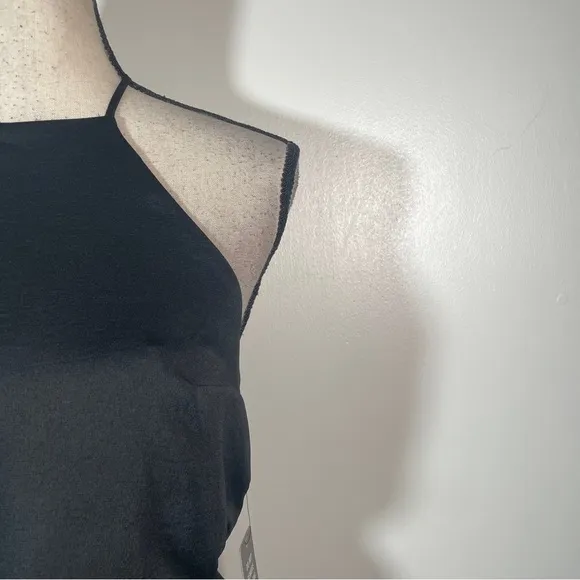 Express Black Asymmetric Ruffled A line High Neck Halter Sleeveless Dress XS