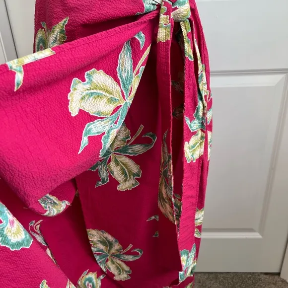 Faherty Pink Floral Seersucker Wrap Skirt Midi Pacifica Orchid Tropical Medium