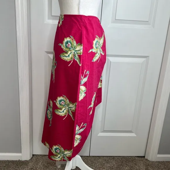 Faherty Pink Floral Seersucker Wrap Skirt Midi Pacifica Orchid Tropical Medium
