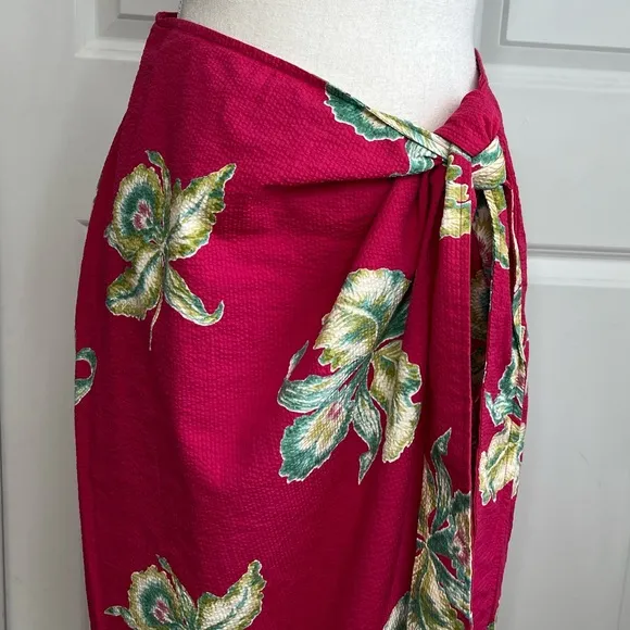 Faherty Pink Floral Seersucker Wrap Skirt Midi Pacifica Orchid Tropical Medium