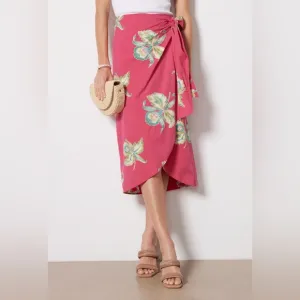 Faherty Pink Floral Seersucker Wrap Skirt Midi Pacifica Orchid Tropical Medium