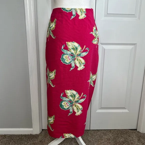 Faherty Pink Floral Seersucker Wrap Skirt Midi Pacifica Orchid Tropical Medium