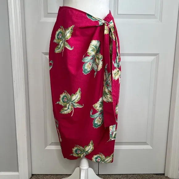 Faherty Pink Floral Seersucker Wrap Skirt Midi Pacifica Orchid Tropical Medium