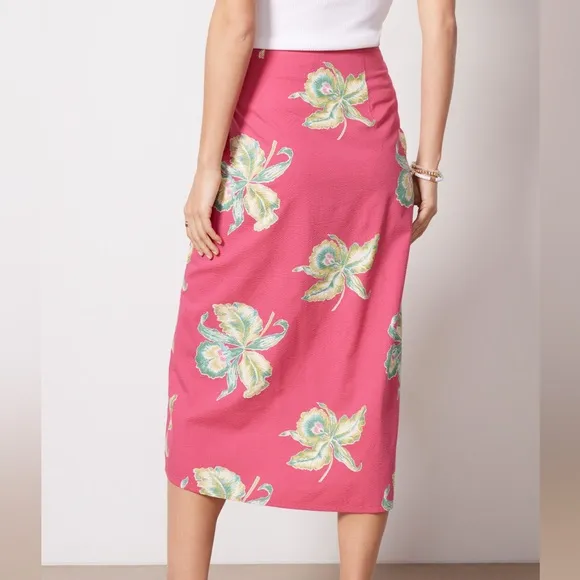 Faherty Pink Floral Seersucker Wrap Skirt Midi Pacifica Orchid Tropical Medium