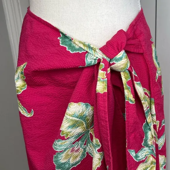 Faherty Pink Floral Seersucker Wrap Skirt Midi Pacifica Orchid Tropical Medium