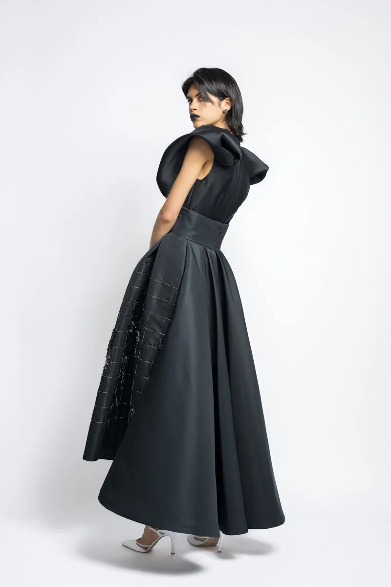 Faille Tulip Morning Glory Crystal Embroidery Evening Skirt With Swing Train