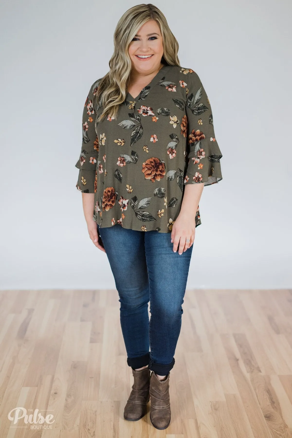 Fall Florals Blouse- Olive