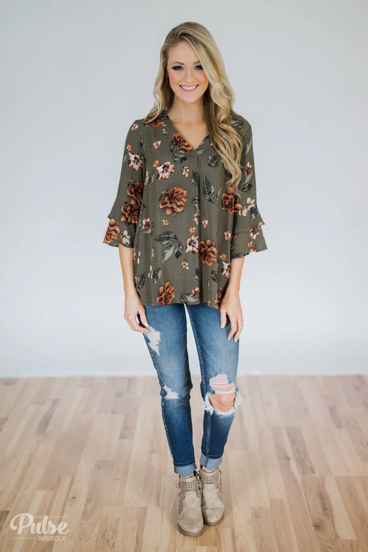 Fall Florals Blouse- Olive