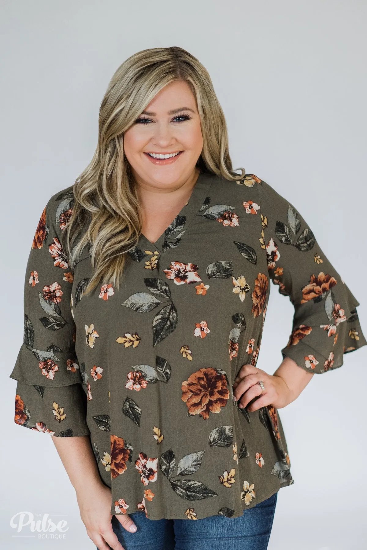 Fall Florals Blouse- Olive