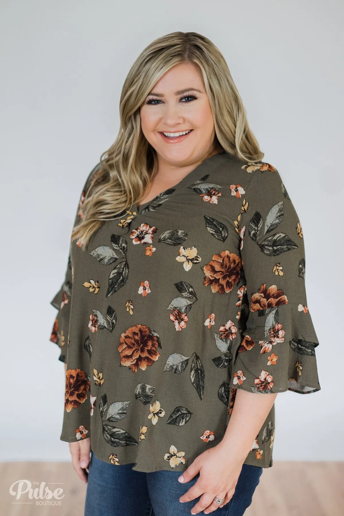 Fall Florals Blouse- Olive