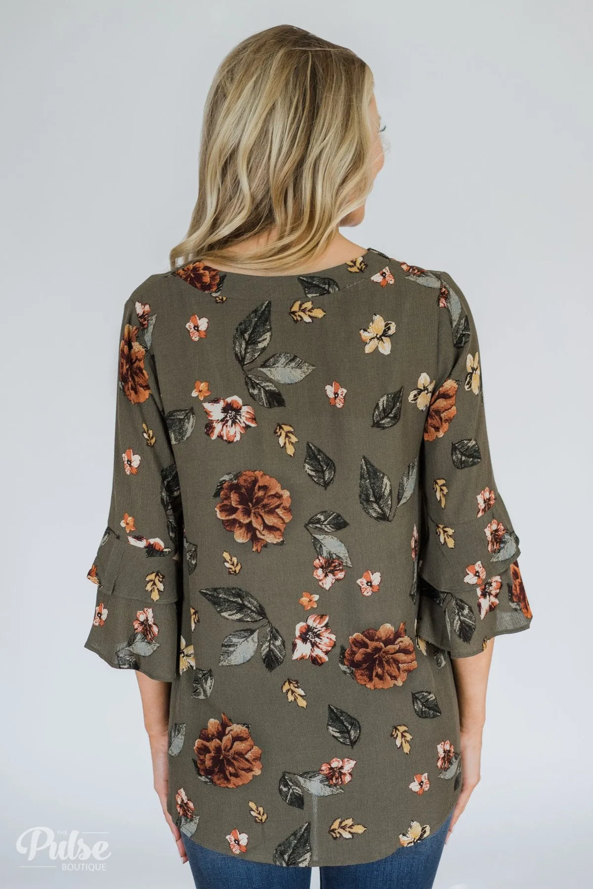 Fall Florals Blouse- Olive