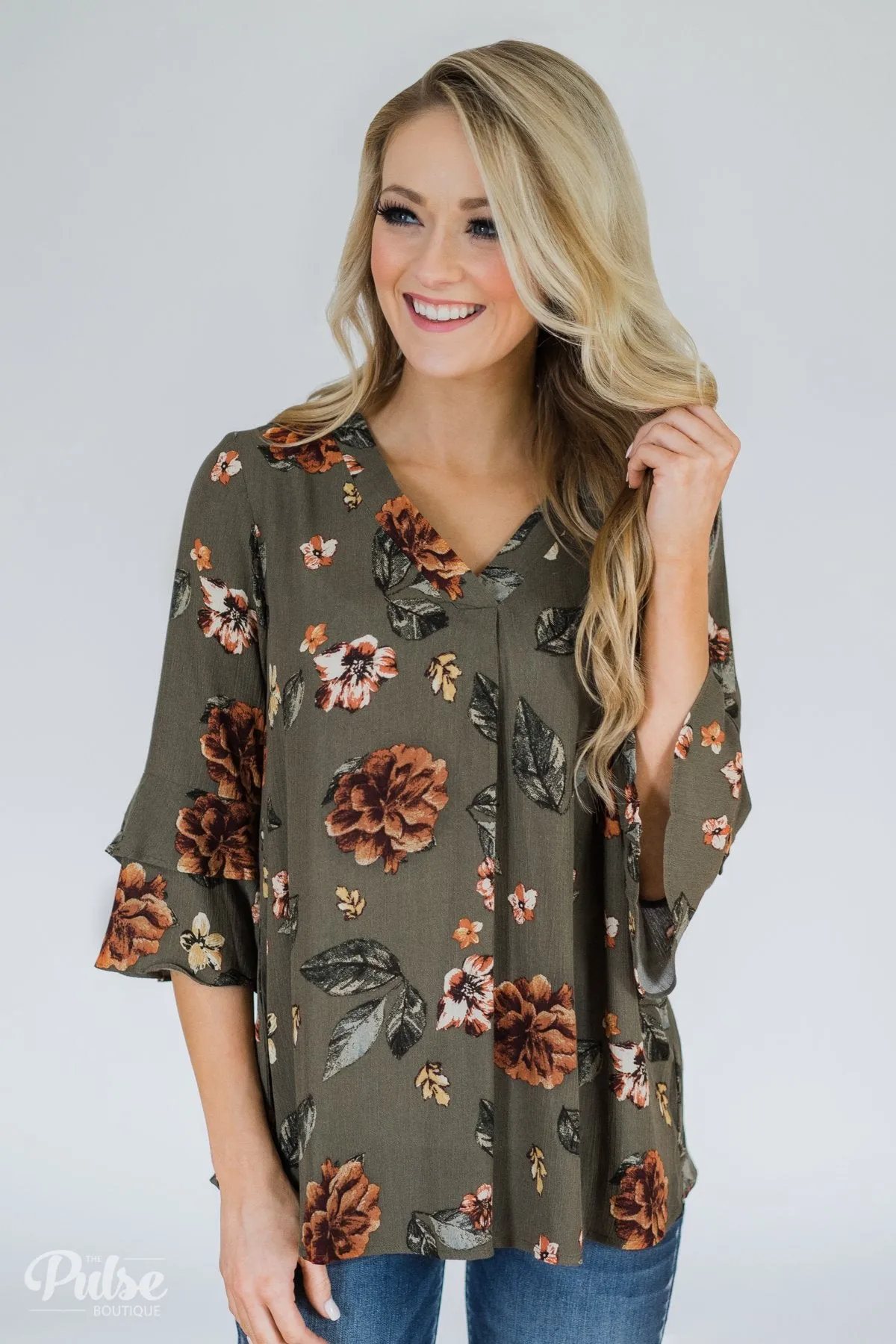 Fall Florals Blouse- Olive