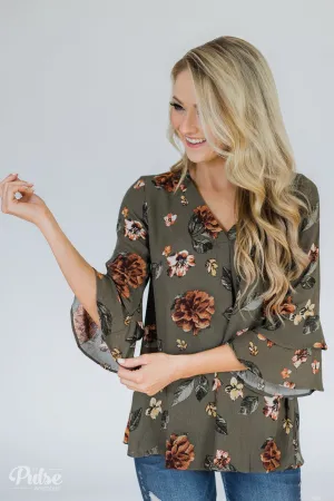 Fall Florals Blouse- Olive