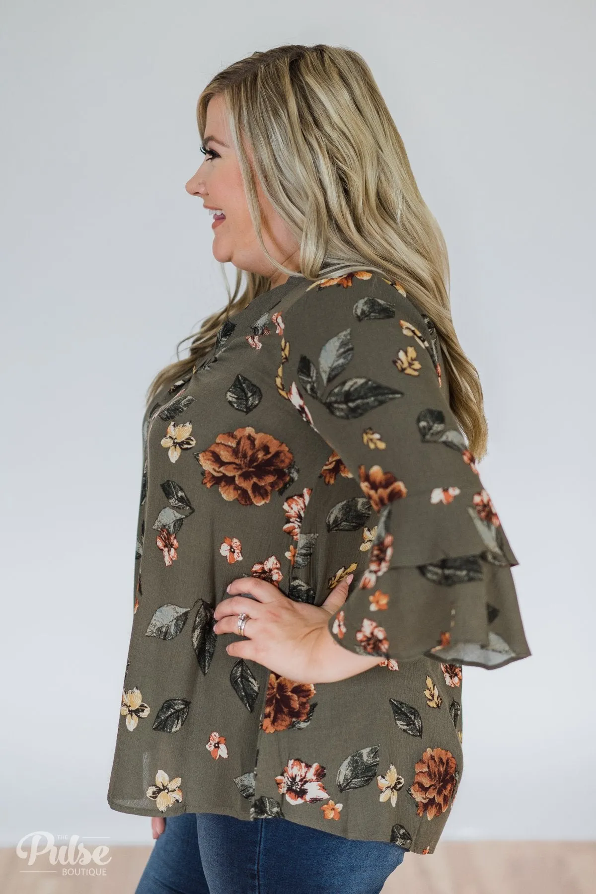Fall Florals Blouse- Olive