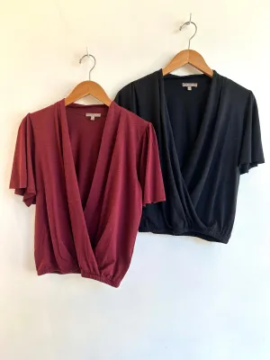 faux wrap flutter sleeve top