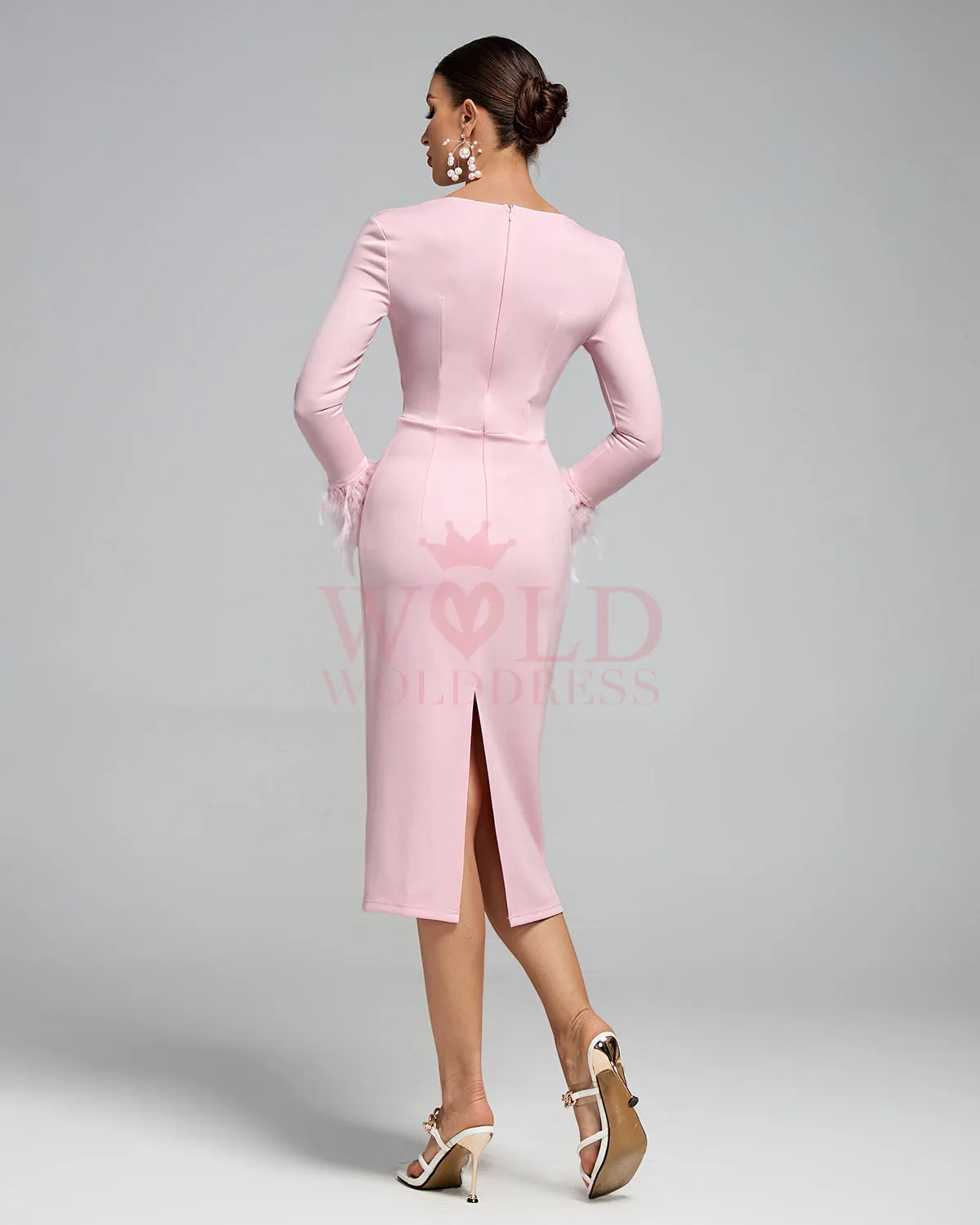 Feather Cuff Sleeves Bodycon Dress