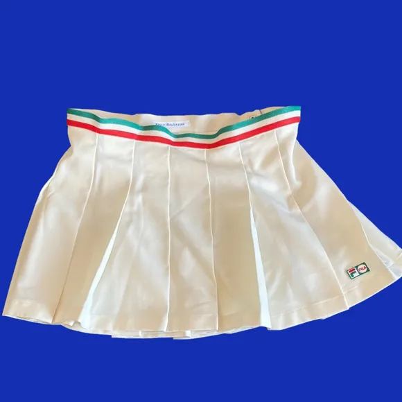 FILA Tennis Shirt  White Pleated Skirt with Striped Waistband
