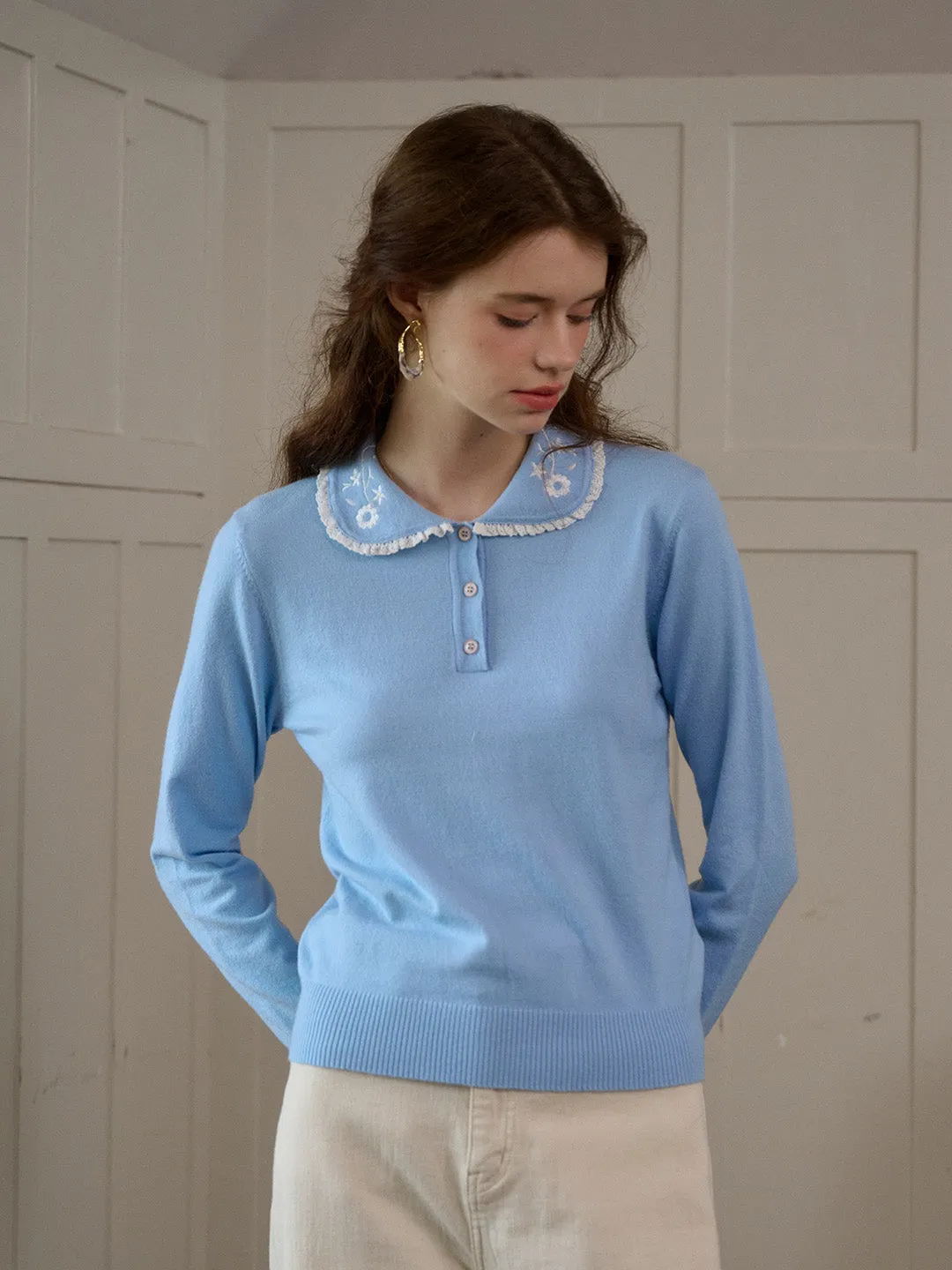 【Final Sale】Talia Peter Pan Collar Embroidery Blouse