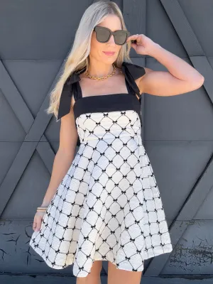 Fit And Flare Textured Bow Dress In Ivory