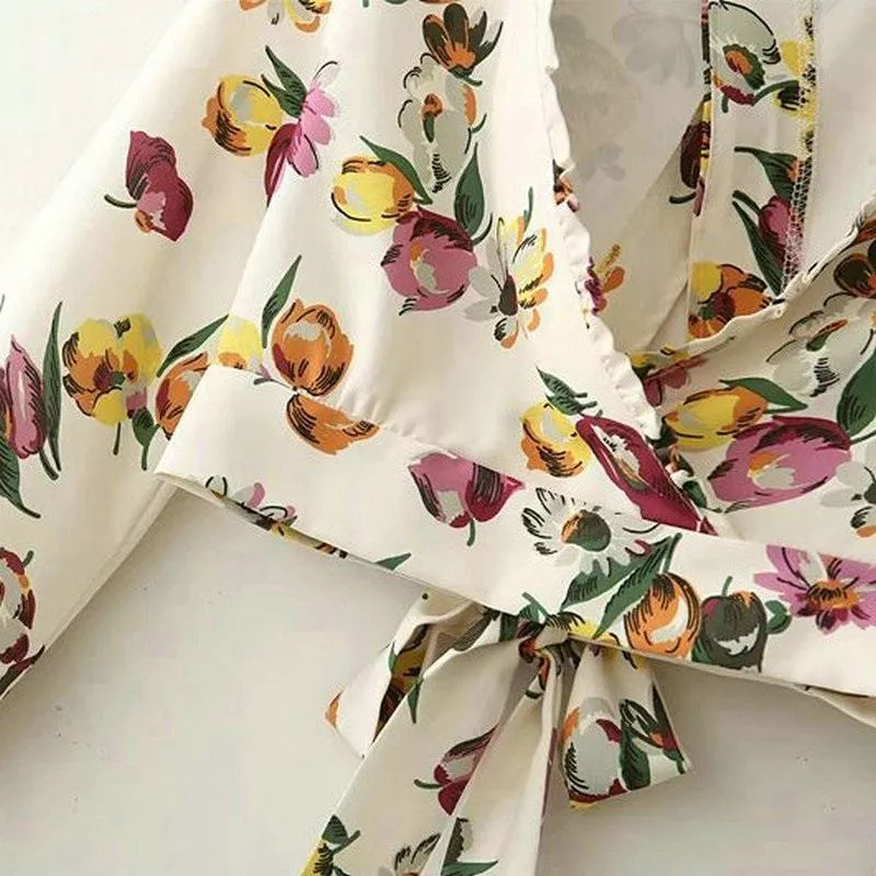 Floral Bow Tie Crop Blouse
