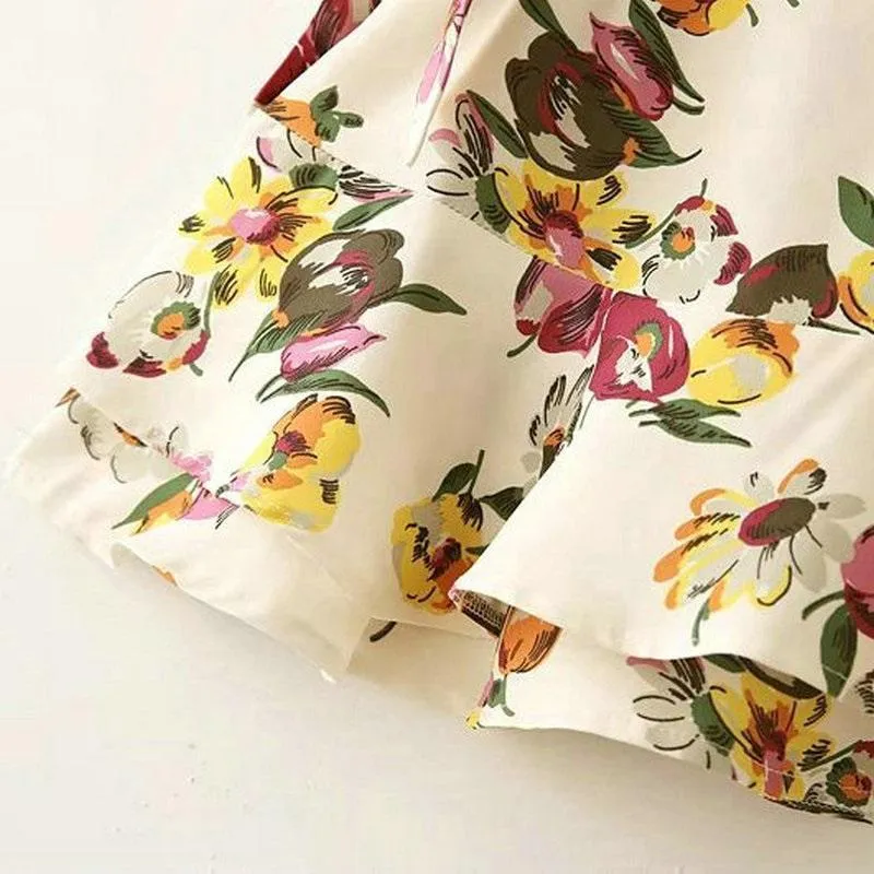Floral Bow Tie Crop Blouse