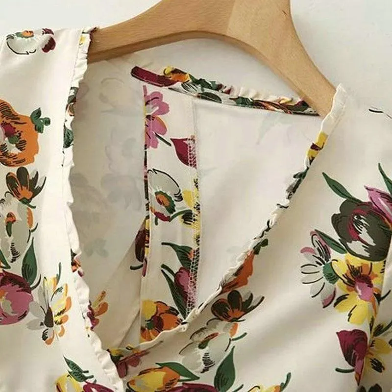 Floral Bow Tie Crop Blouse