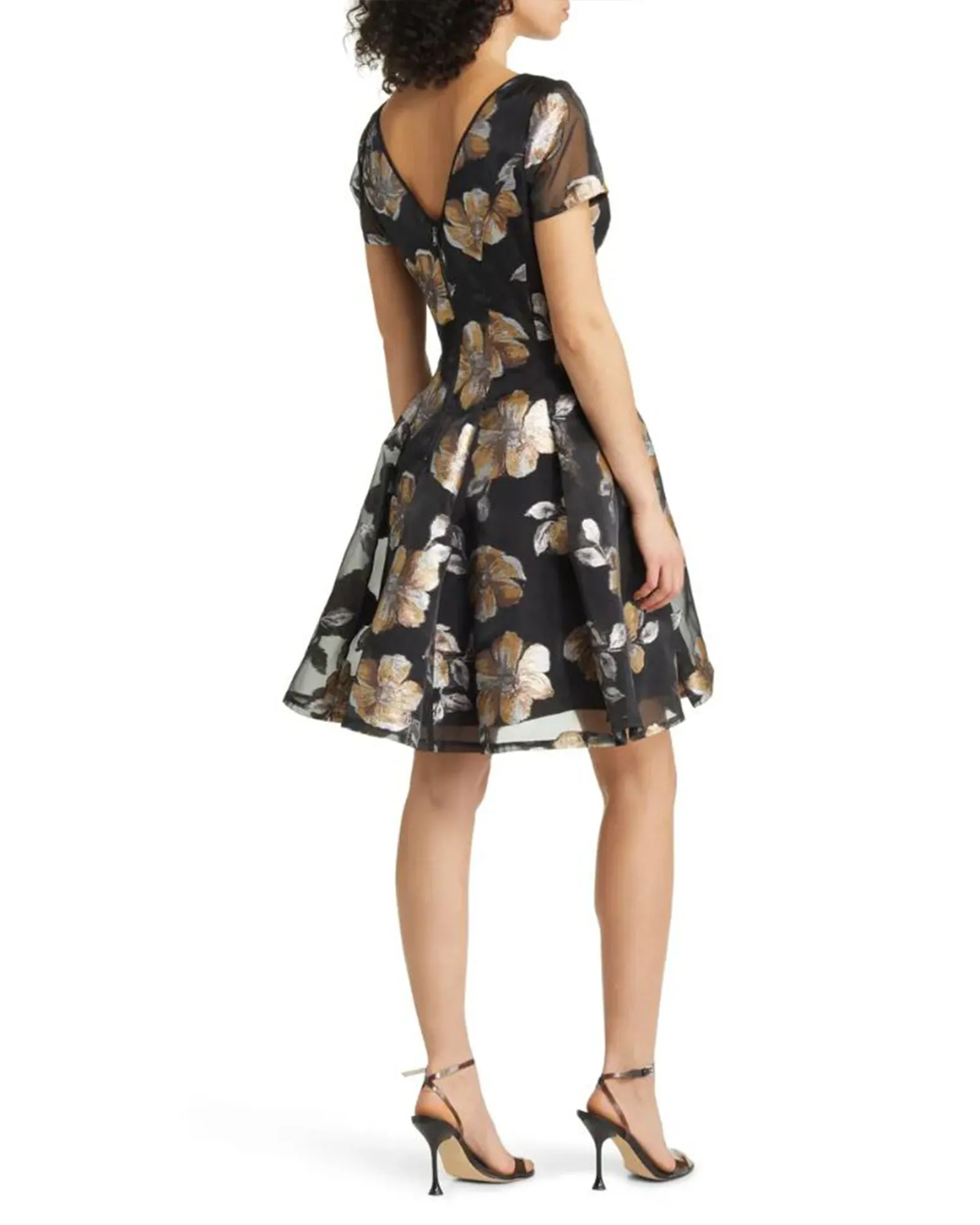 Floral Jacquard Organza Fit & Flare Dress