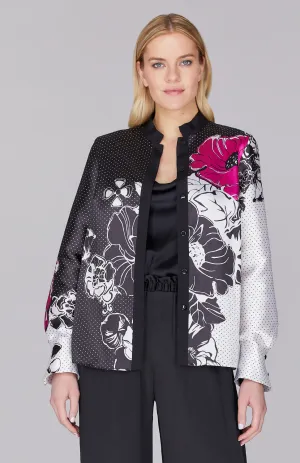 Floral Polka Dot Mandarin Collar Blouse w/ Relaxed Sleeve