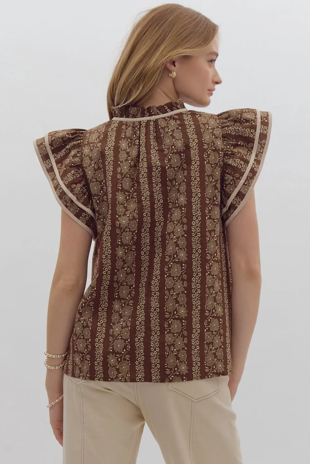 Floral Tiered Sleeve Top {Brown}