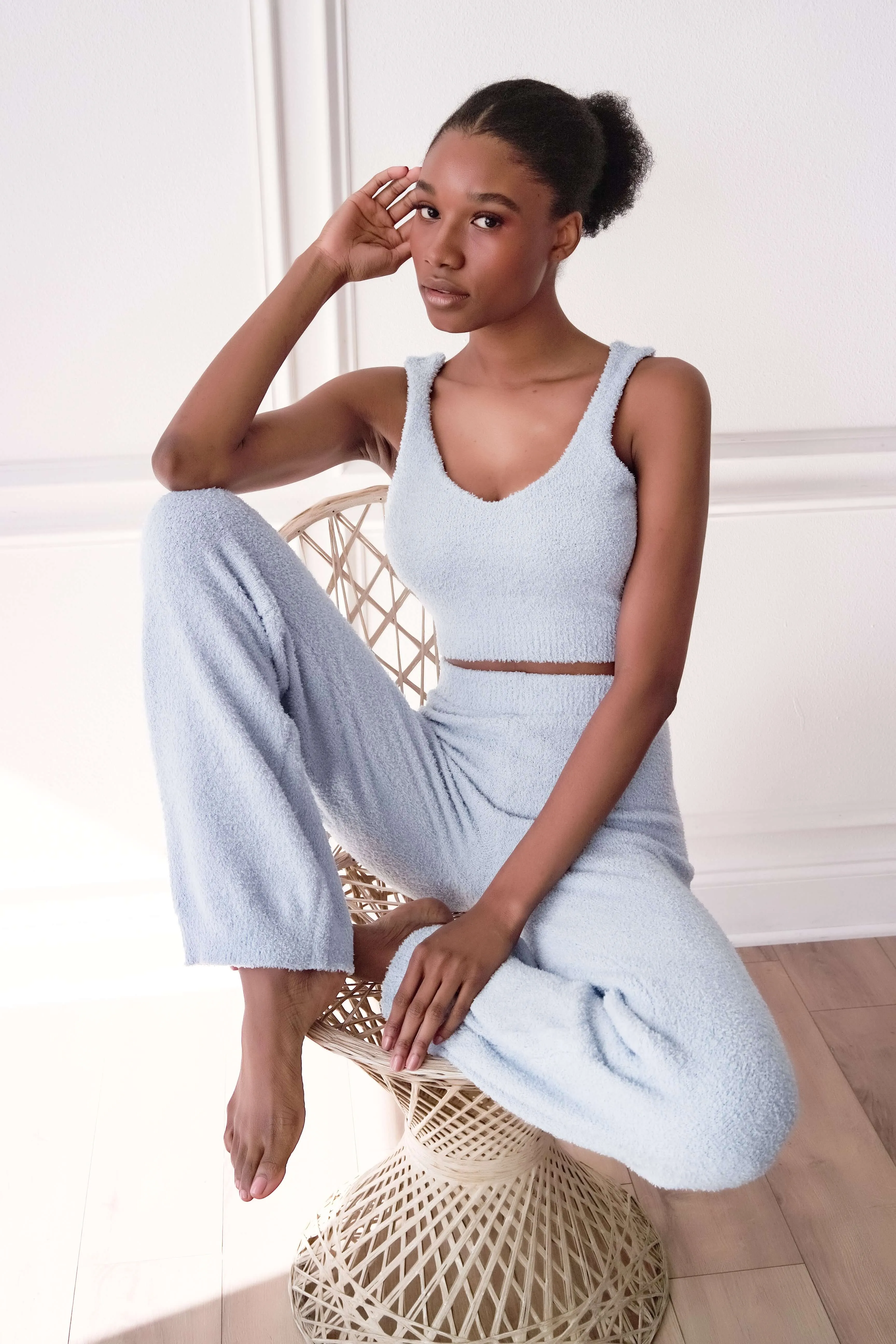 Fluffy Bralette Top and Pants Set