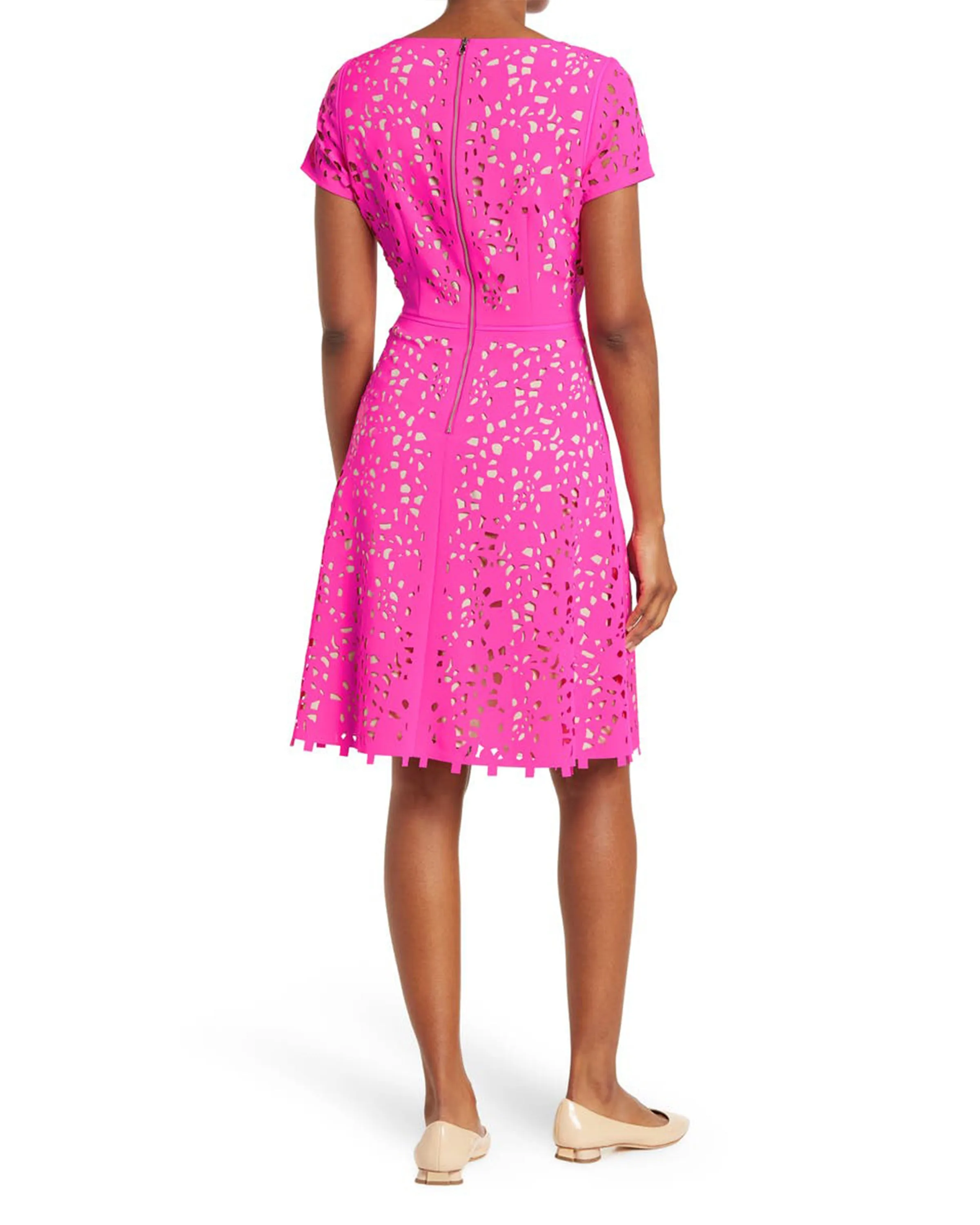 FOCUS by Shani — Laser Cut Fit & Flare Dress in Hot Pink