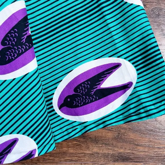 Francis   Benedict • pleated skirt African wax print cotton birds green purple