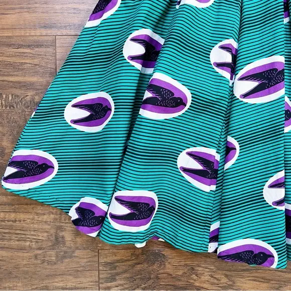 Francis   Benedict • pleated skirt African wax print cotton birds green purple
