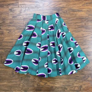 Francis   Benedict • pleated skirt African wax print cotton birds green purple