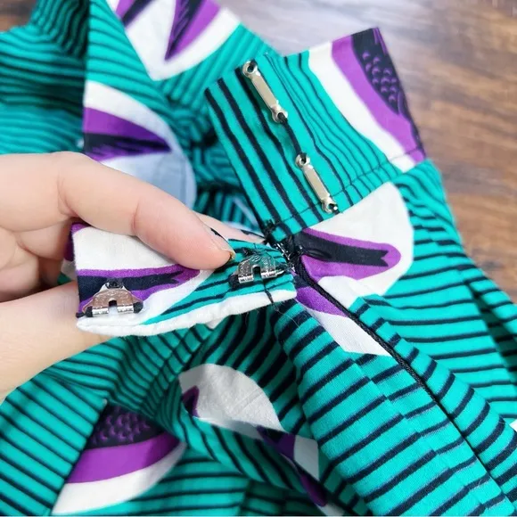Francis   Benedict • pleated skirt African wax print cotton birds green purple