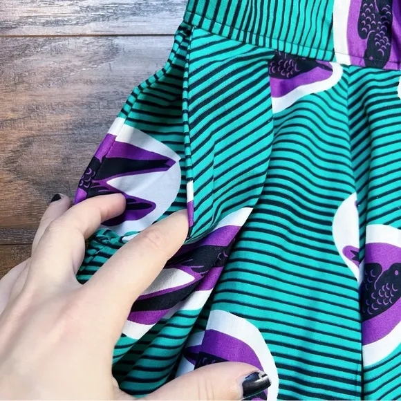Francis   Benedict • pleated skirt African wax print cotton birds green purple