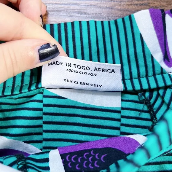 Francis   Benedict • pleated skirt African wax print cotton birds green purple